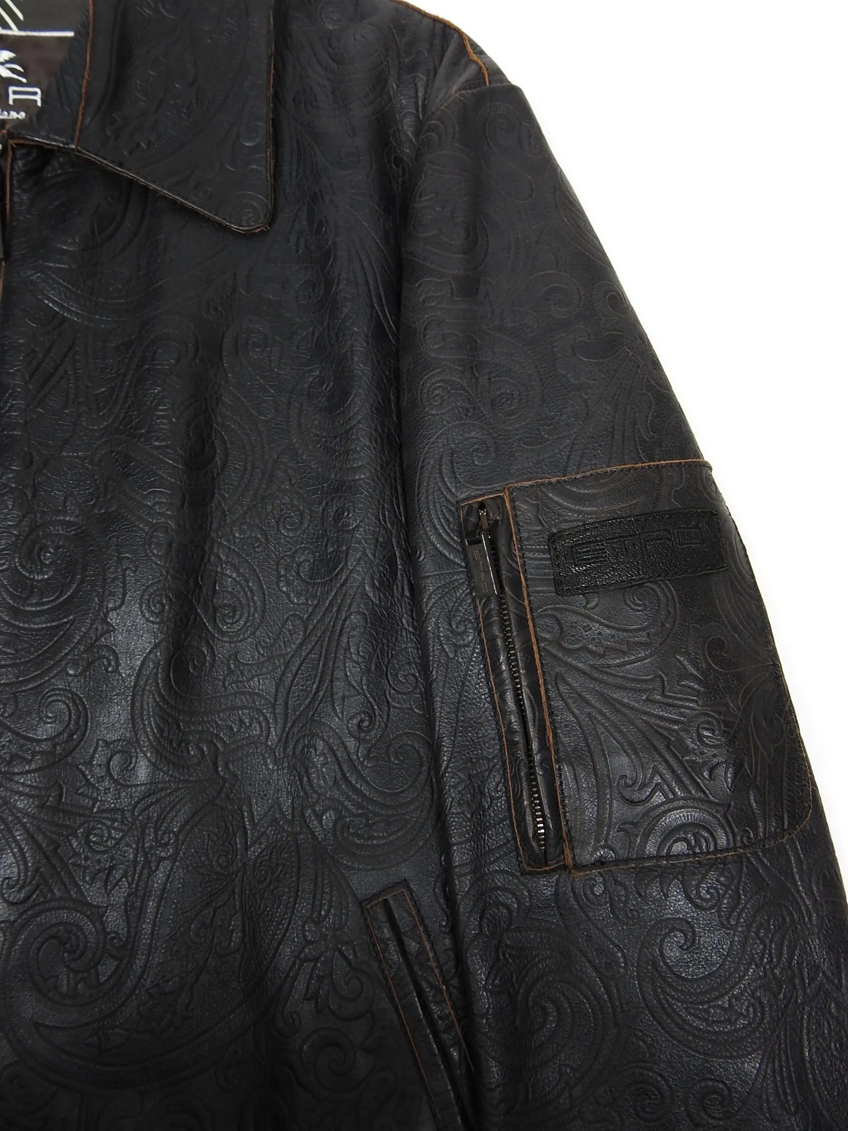 Etro Black Embossed Leather Jacket Size Medium