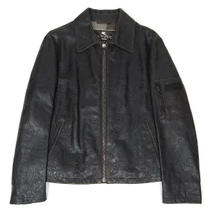 Etro Black Embossed Leather Jacket Size Medium