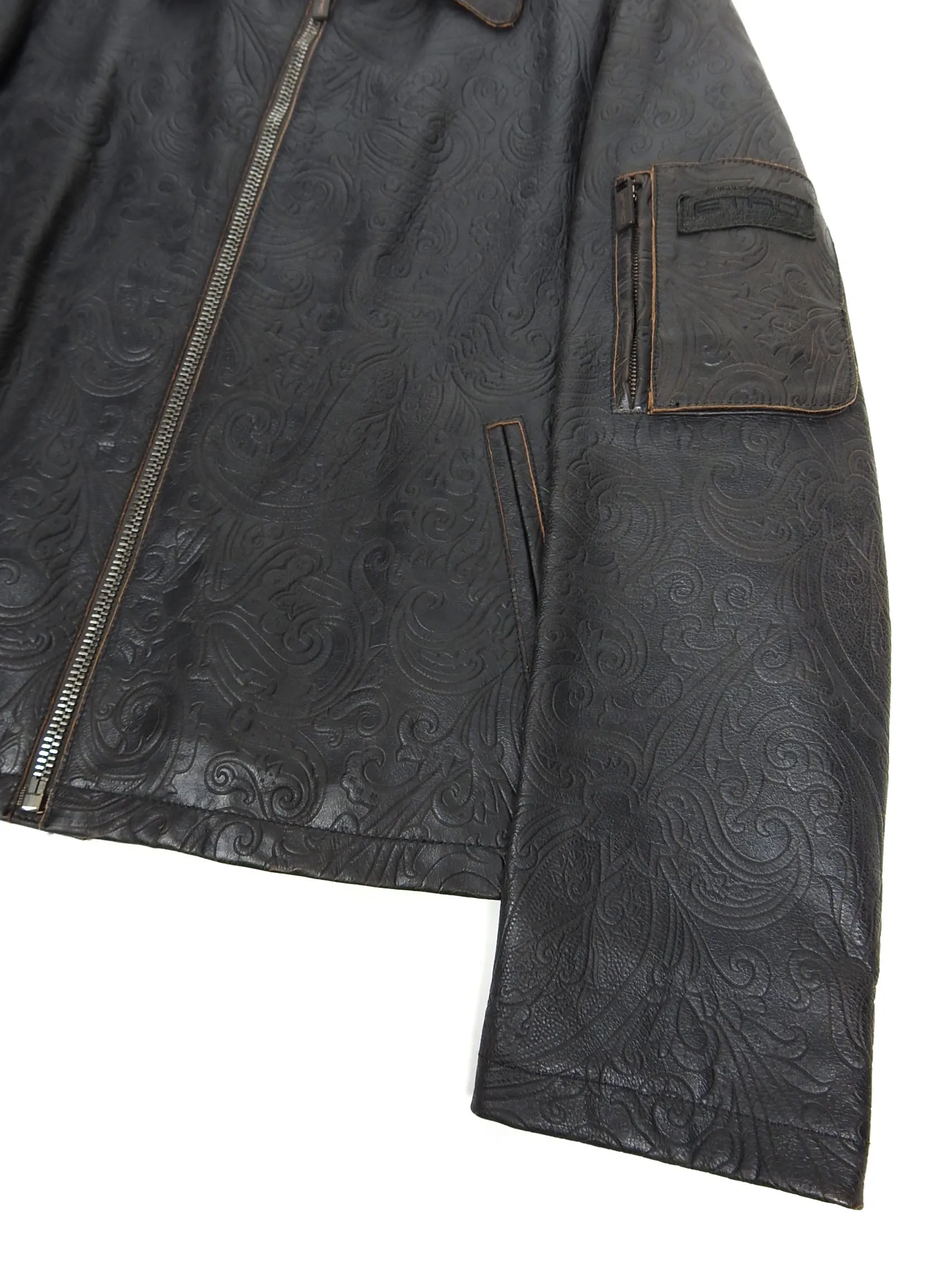Etro Black Embossed Leather Jacket Size Medium