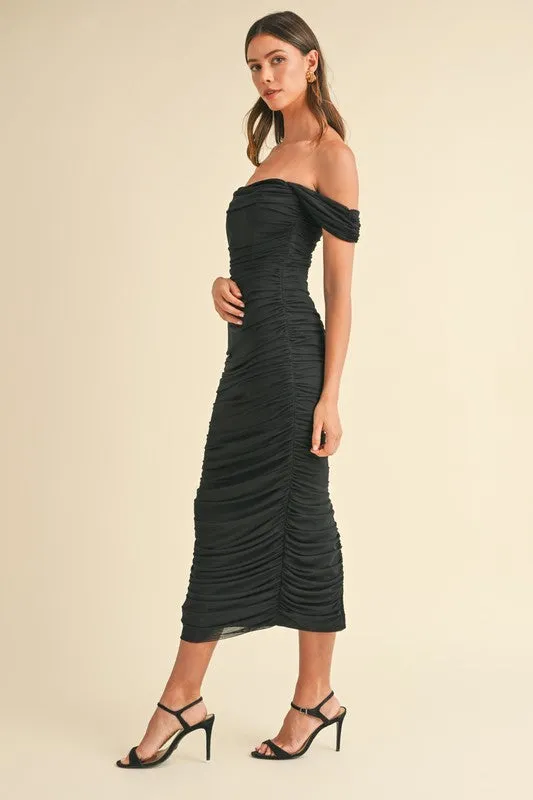 Evah Ruched Midi Dress