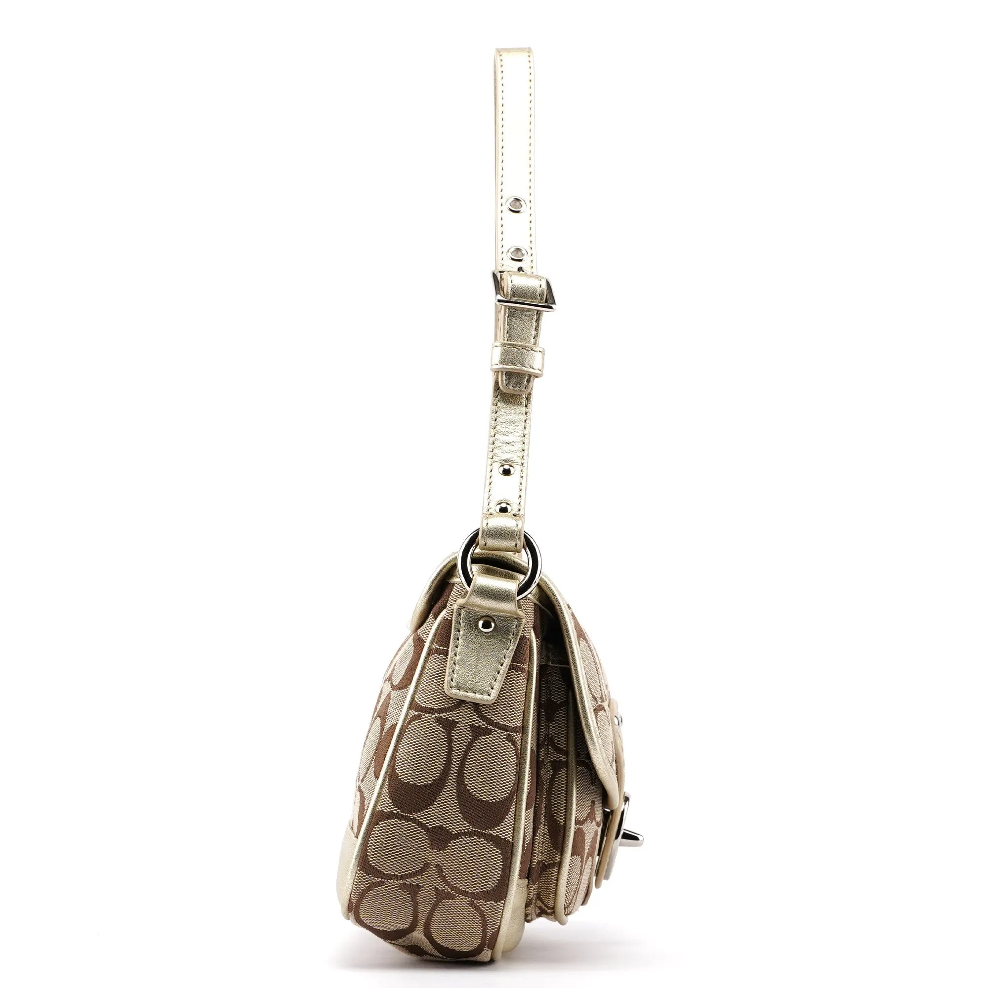 F14282 Beige Signature C Turnlock Shoulder Bag