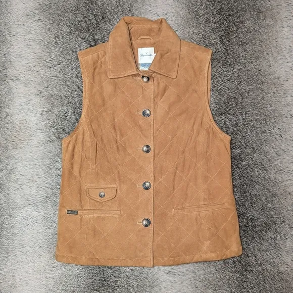 Faconnable Goatskin Leather Quilted Vest Brown Women's Small
