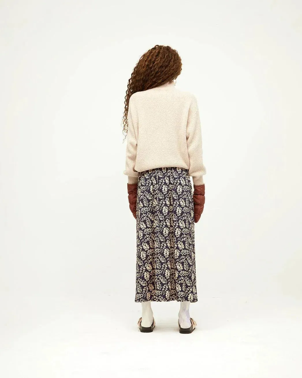 Falda Larga Botones Navy Leaves
