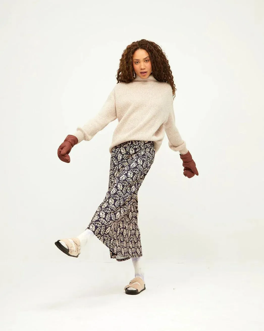 Falda Larga Botones Navy Leaves