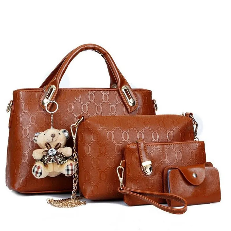 Fashion 4pcs/Set Women Bag Ladies PU Leather Luxury Designer Bags Handbag Messenger Bag Shoulder Bag Wallet Bags Dropshipping 30