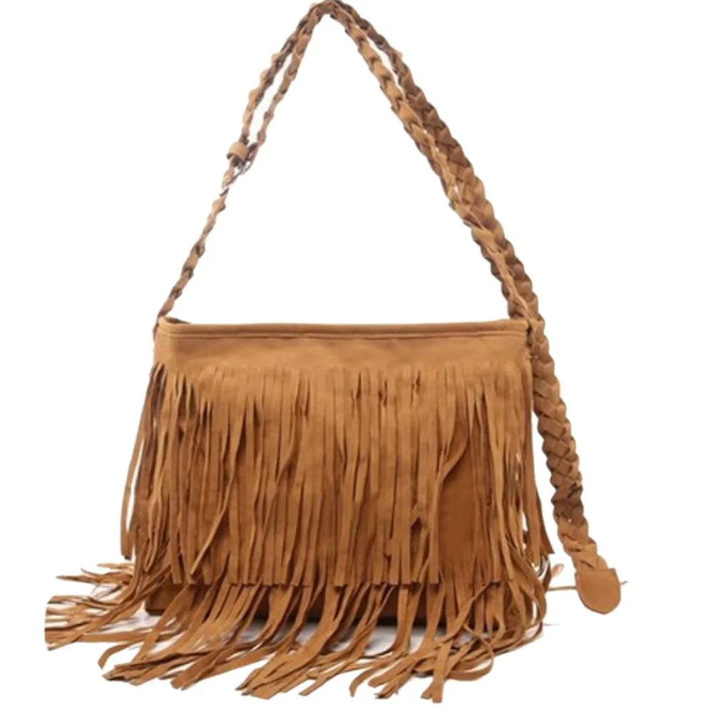 Fashion Women Suede Weave Tassel Shoulder Bag Messenger Bag Fringe Handbags High Quality