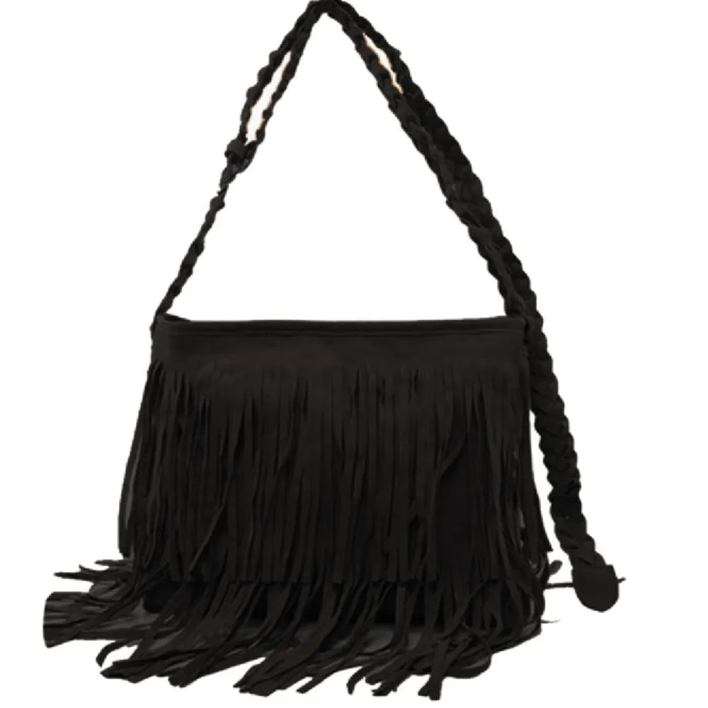 Fashion Women Suede Weave Tassel Shoulder Bag Messenger Bag Fringe Handbags High Quality