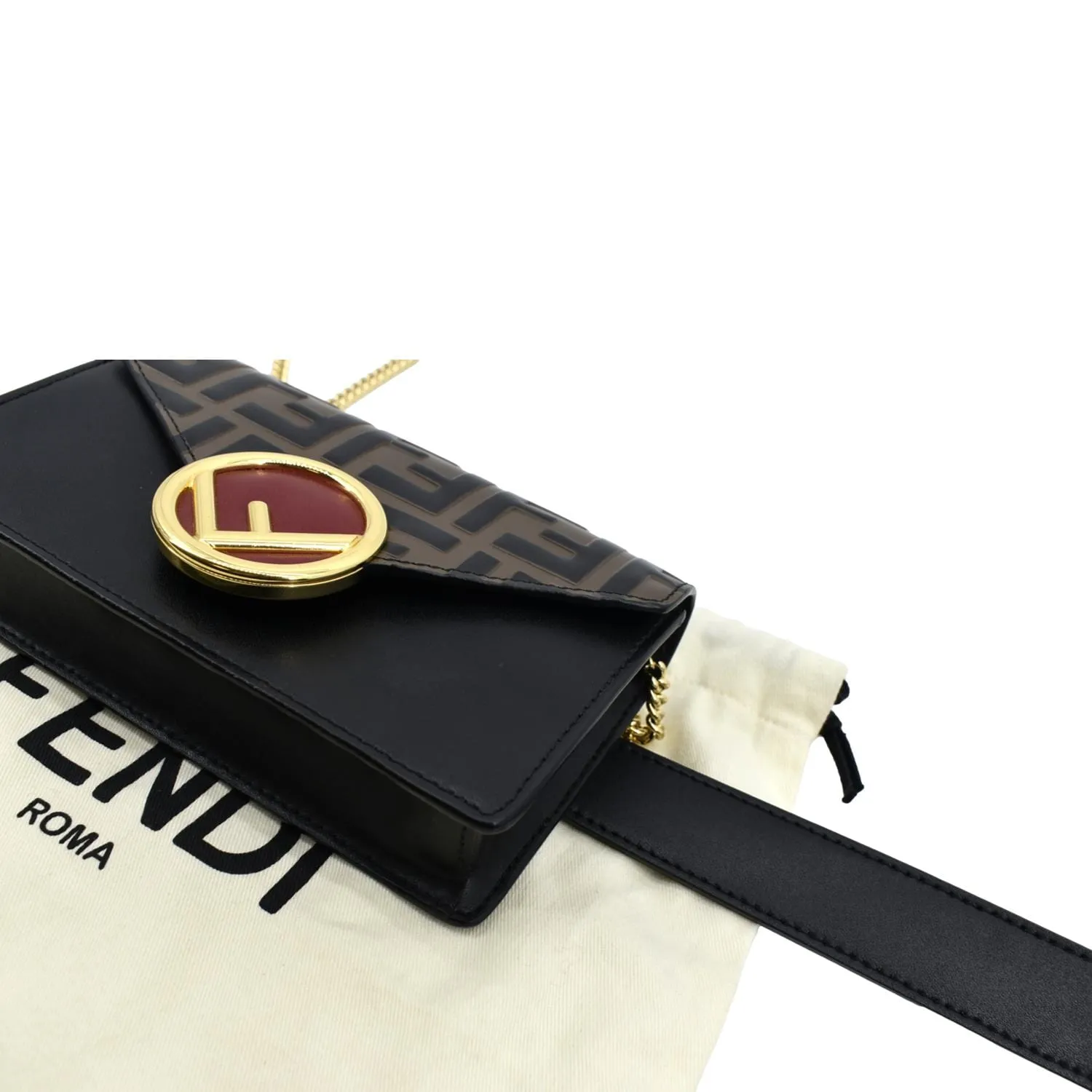 FENDI Liberty F Vitello Leather Crossbody Belt Bag Black