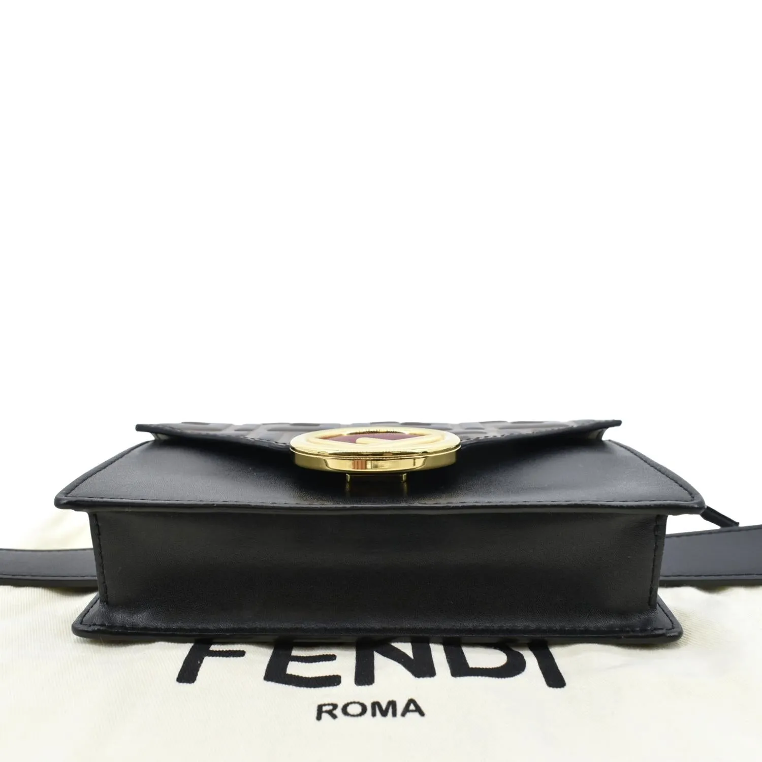FENDI Liberty F Vitello Leather Crossbody Belt Bag Black