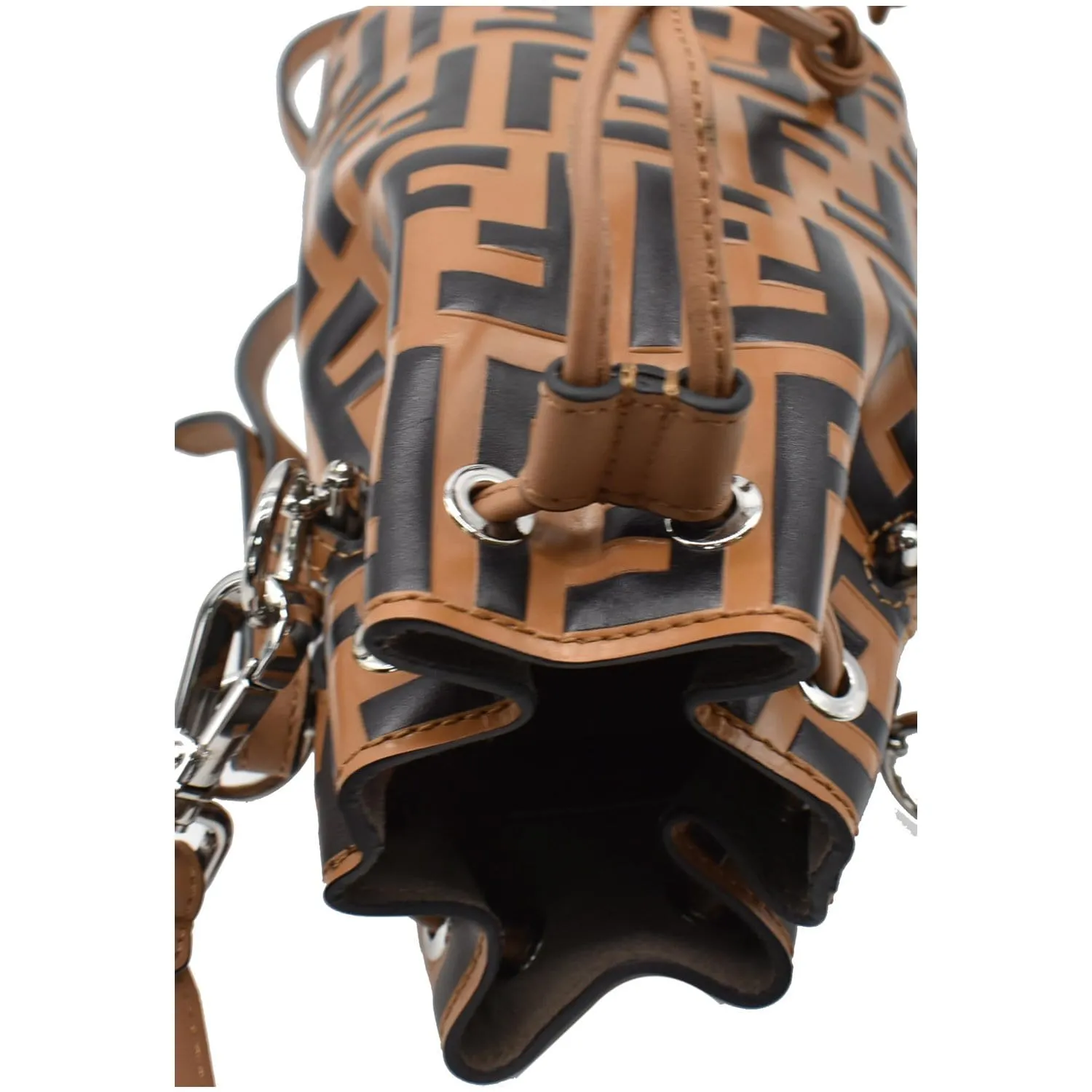 FENDI Mon Tresor Leather Bucket Crossbody Bag Brown