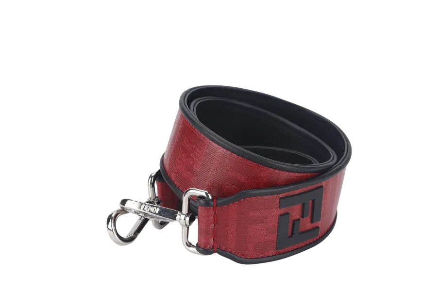 FENDI SHOULDER BAG STRAP LEATHER RED SILVER HARDWARE WITH DUST COVER