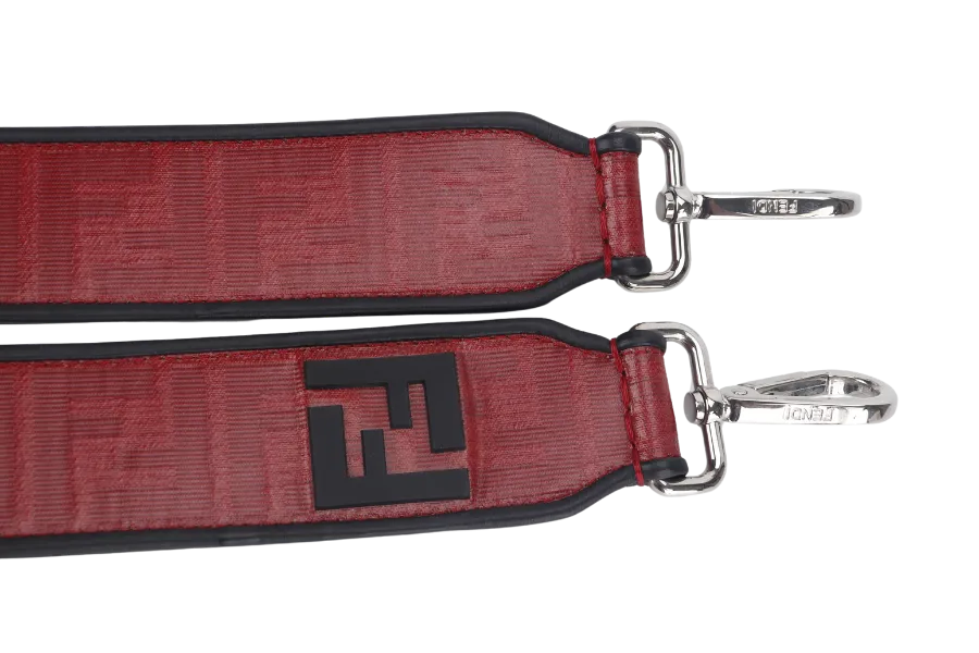 FENDI SHOULDER BAG STRAP LEATHER RED SILVER HARDWARE WITH DUST COVER