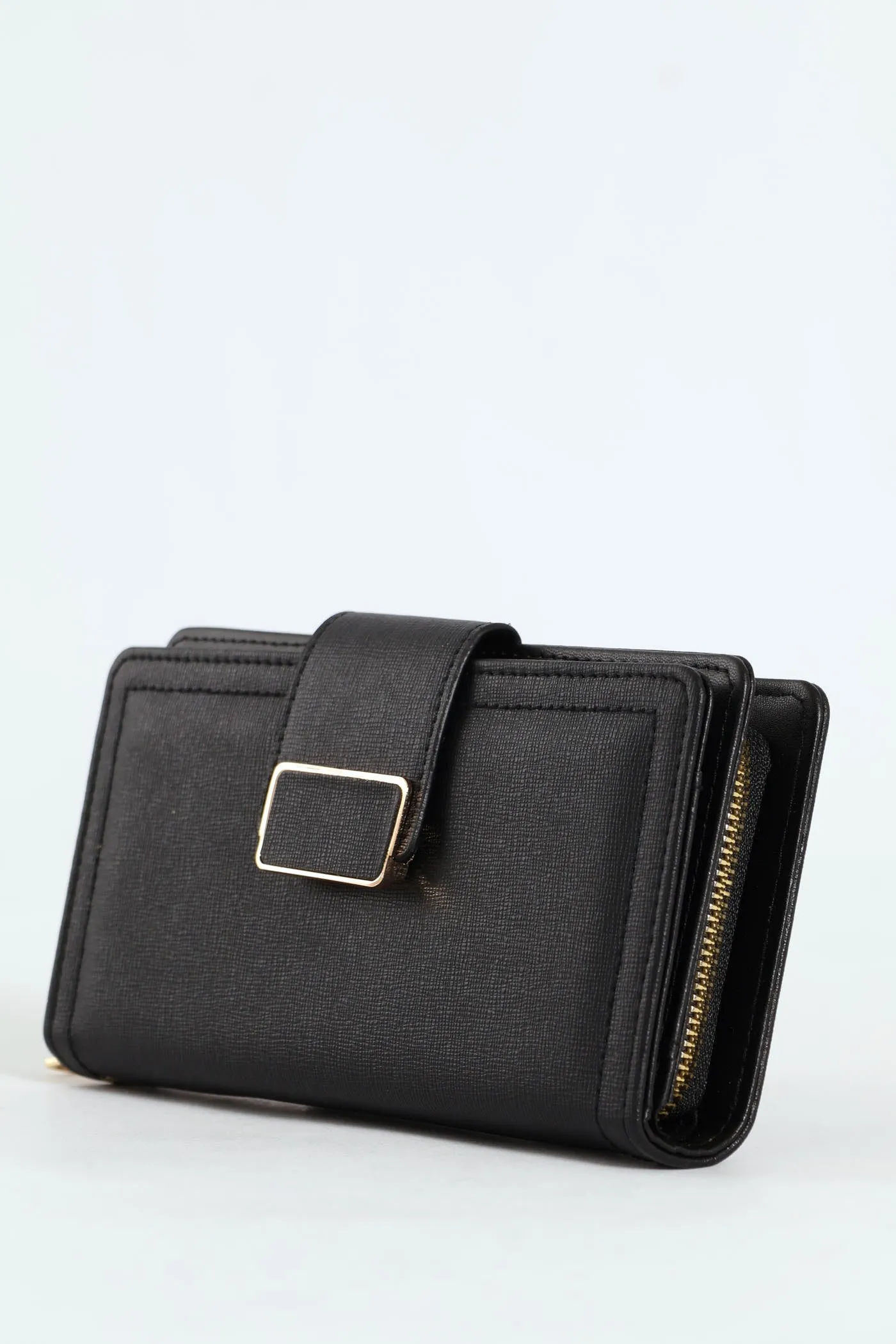 Flap Zip Around Bifold Purse - Black