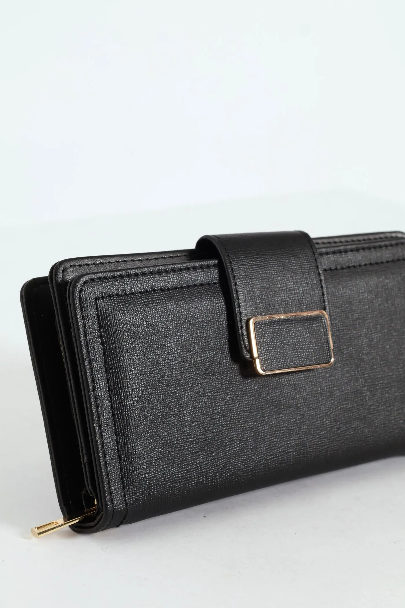 Flap Zip Around Bifold Purse - Black
