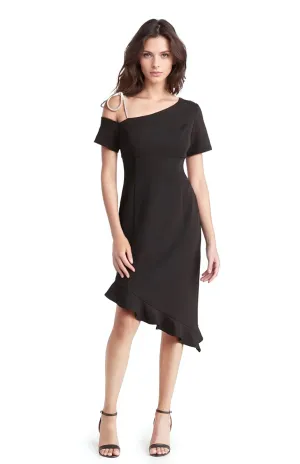 FOCUS by Shani — Crystal Bow Asymmetric Ruffle Hem Dress