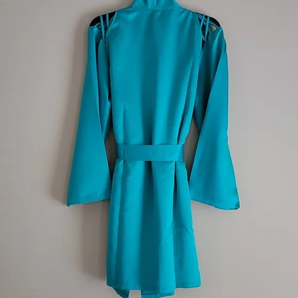 Frederick's Summer Lattice Lacing Satin Robe Sz S