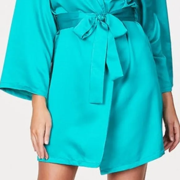 Frederick's Summer Lattice Lacing Satin Robe Sz S