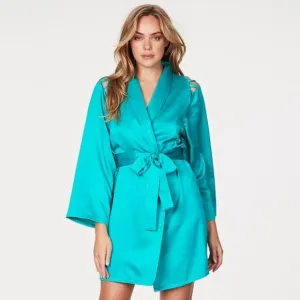 Frederick's Summer Lattice Lacing Satin Robe Sz S