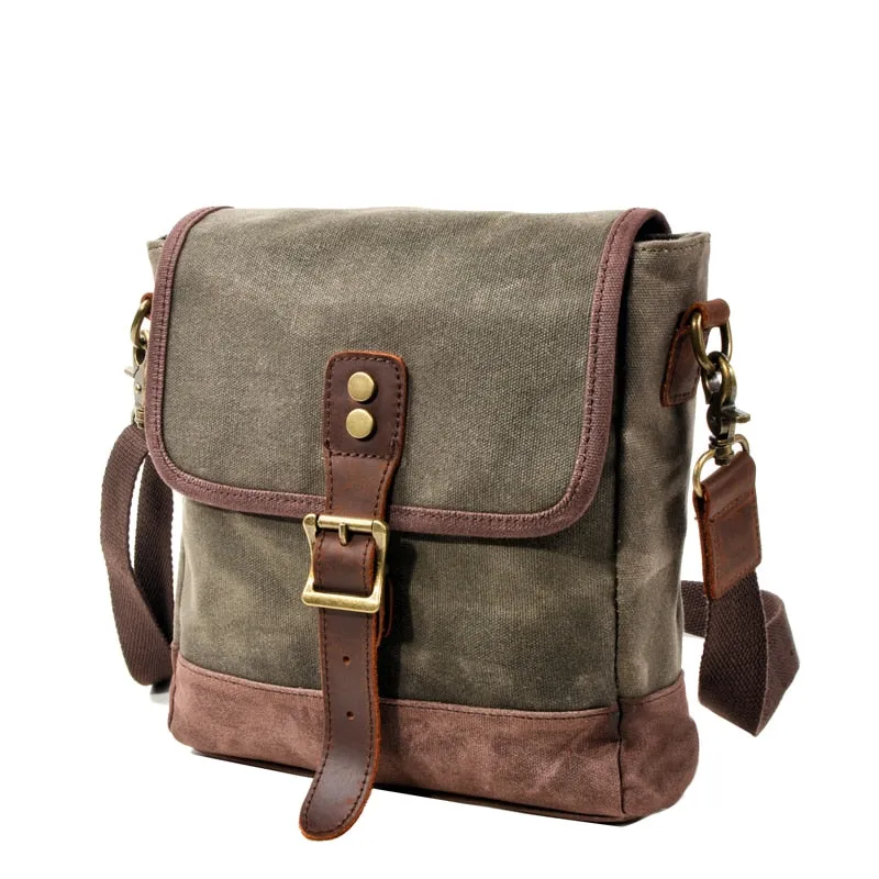 Frontier Waxed Canvas Messenger Bag Handbag - Brown/Gray/Olive Green