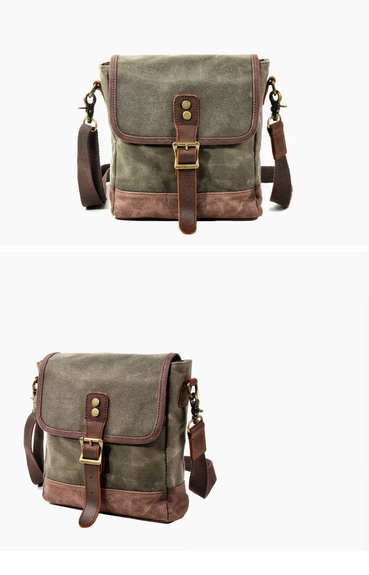 Frontier Waxed Canvas Messenger Bag Handbag - Brown/Gray/Olive Green