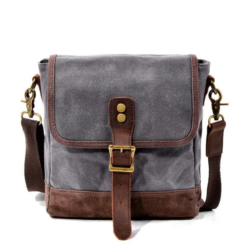 Frontier Waxed Canvas Messenger Bag Handbag - Brown/Gray/Olive Green