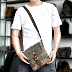 Frontier Waxed Canvas Messenger Bag Handbag - Brown/Gray/Olive Green