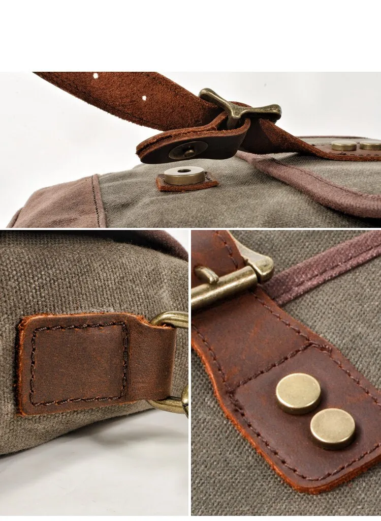 Frontier Waxed Canvas Messenger Bag Handbag - Brown/Gray/Olive Green