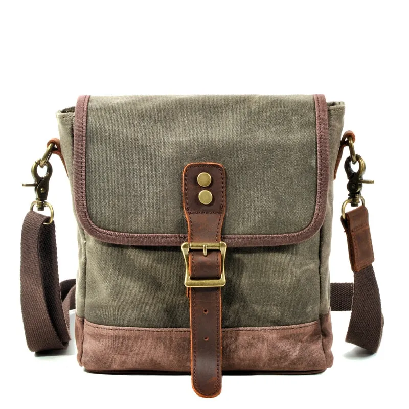 Frontier Waxed Canvas Messenger Bag Handbag - Brown/Gray/Olive Green