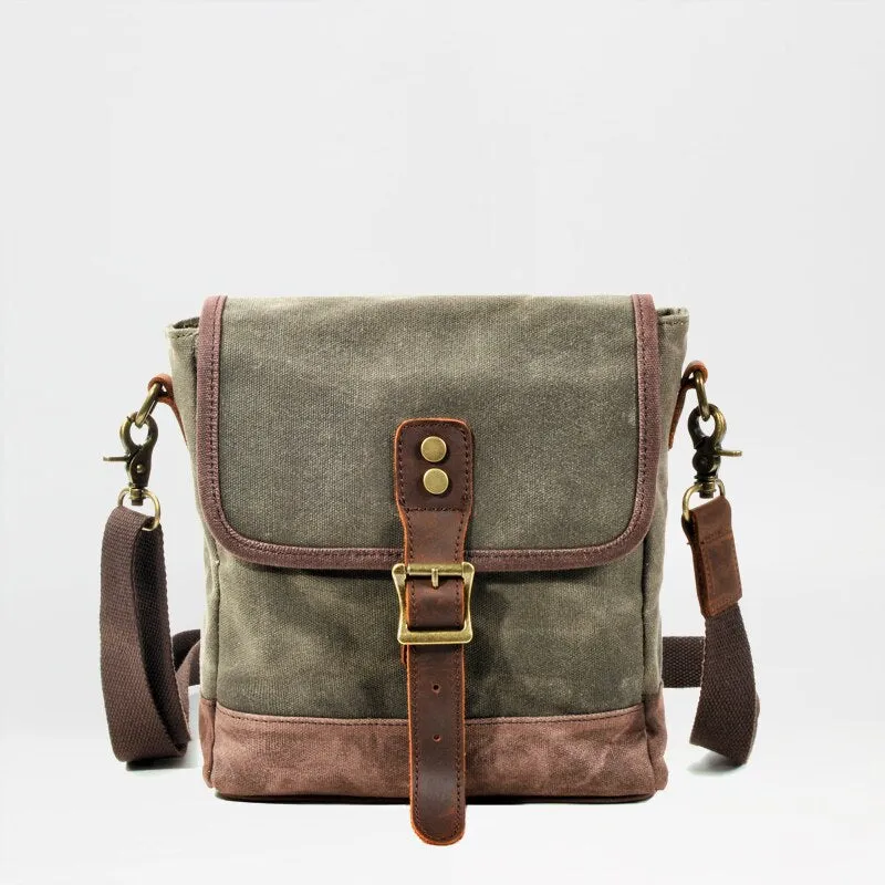 Frontier Waxed Canvas Messenger Bag Handbag - Brown/Gray/Olive Green