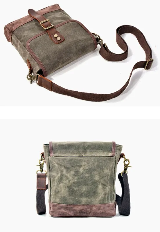 Frontier Waxed Canvas Messenger Bag Handbag - Brown/Gray/Olive Green