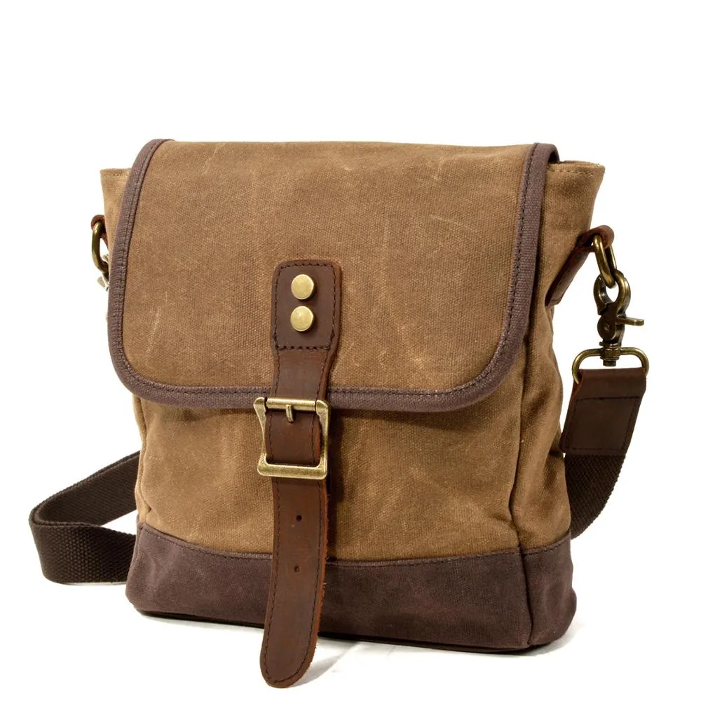 Frontier Waxed Canvas Messenger Bag Handbag - Brown/Gray/Olive Green