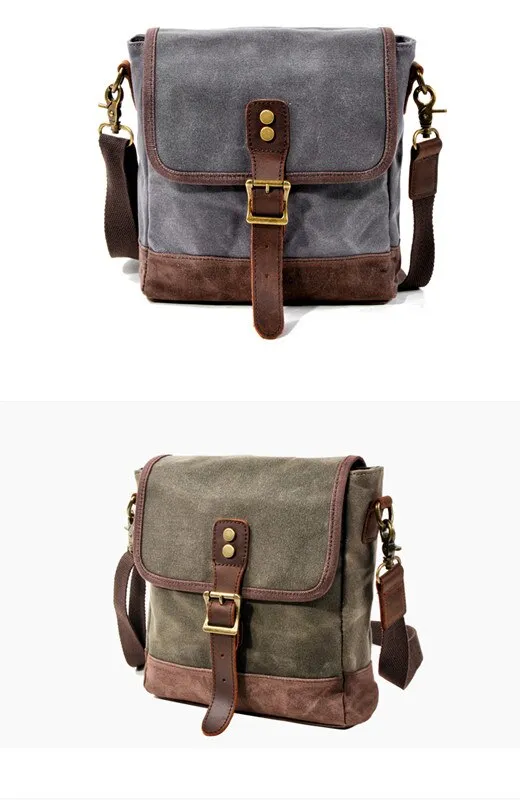 Frontier Waxed Canvas Messenger Bag Handbag - Brown/Gray/Olive Green