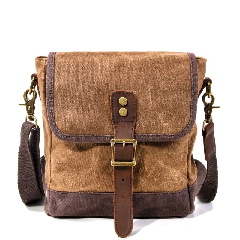 Frontier Waxed Canvas Messenger Bag Handbag - Brown/Gray/Olive Green