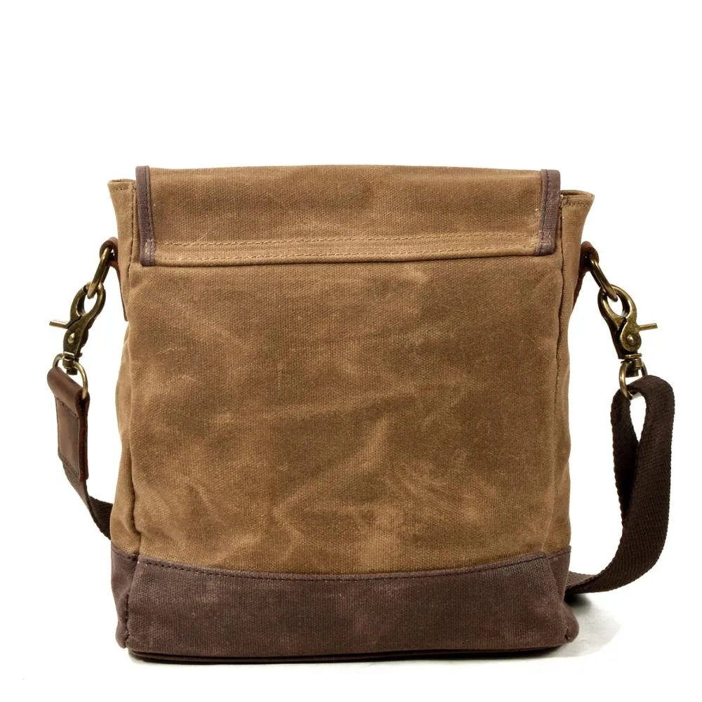 Frontier Waxed Canvas Messenger Bag Handbag - Brown/Gray/Olive Green
