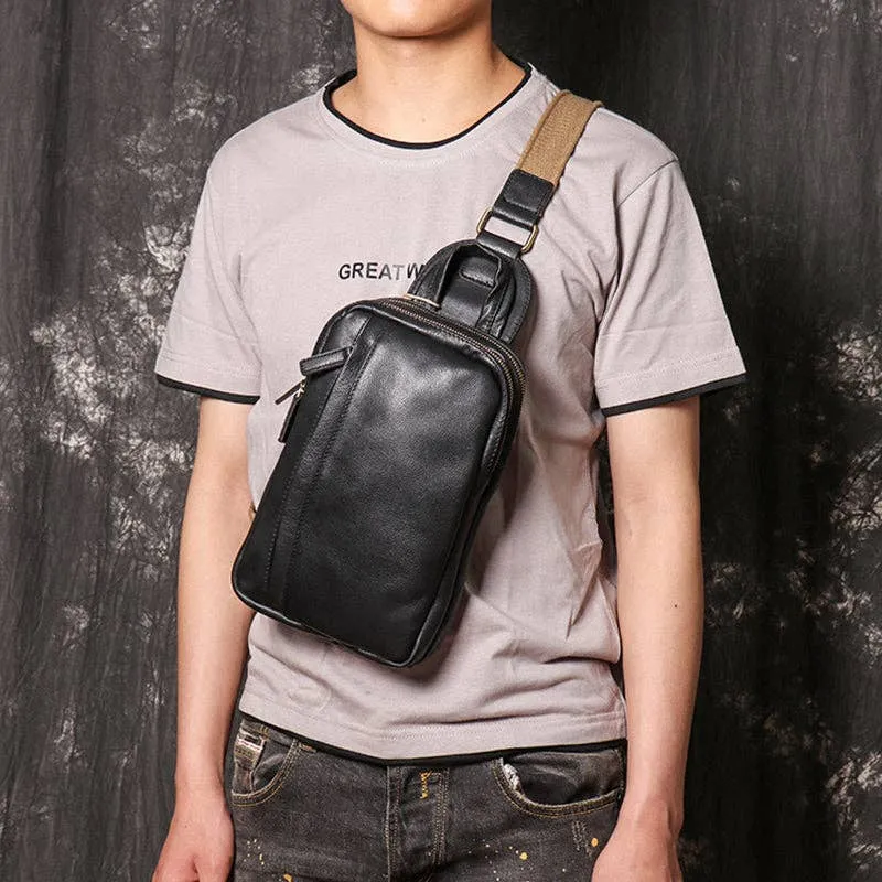 Full Grain Leather Chest Pack Bag - Black