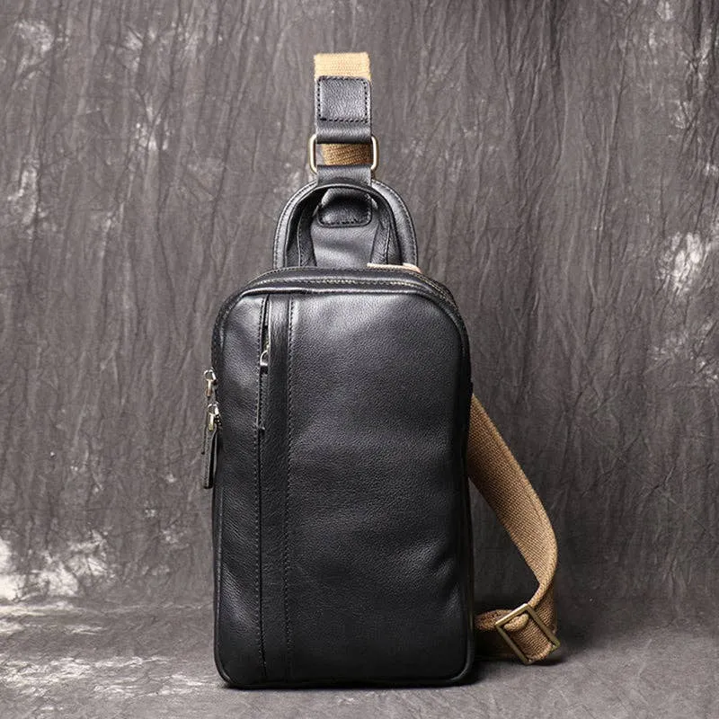 Full Grain Leather Chest Pack Bag - Black