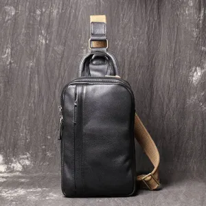 Full Grain Leather Chest Pack Bag - Black