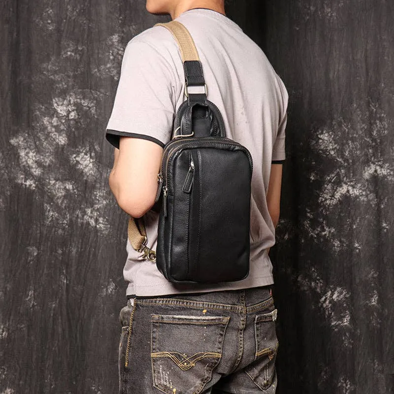 Full Grain Leather Chest Pack Bag - Black