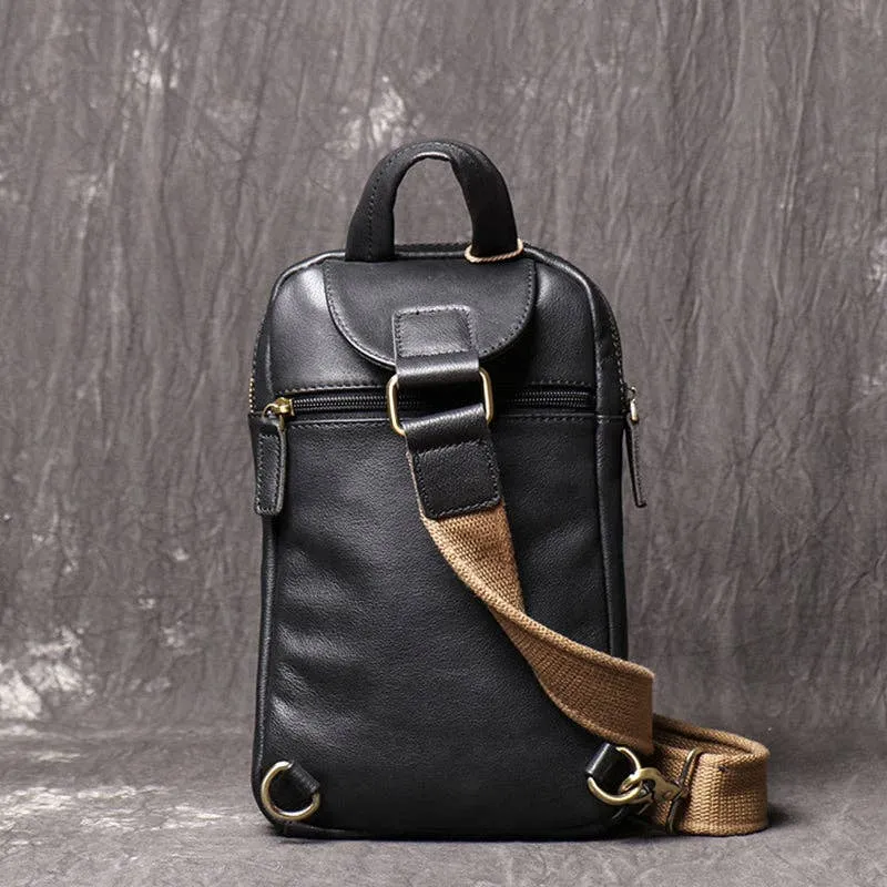 Full Grain Leather Chest Pack Bag - Black