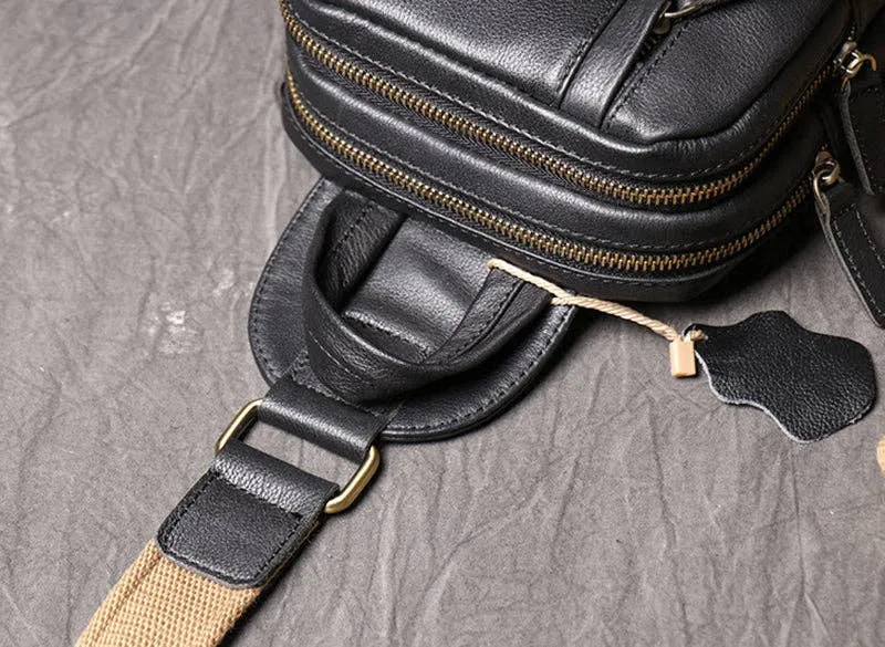 Full Grain Leather Chest Pack Bag - Black