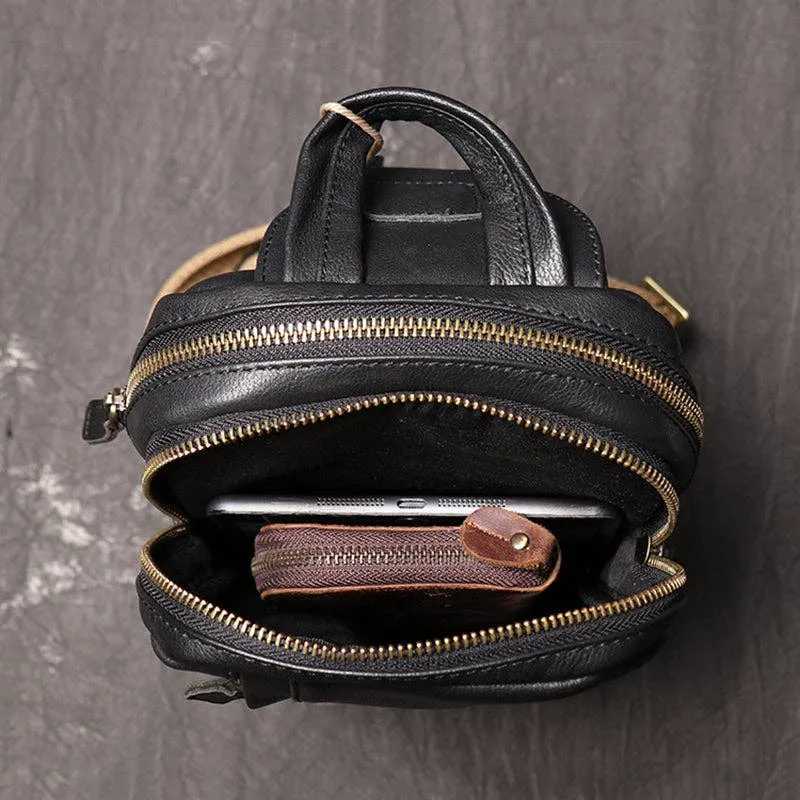 Full Grain Leather Chest Pack Bag - Black