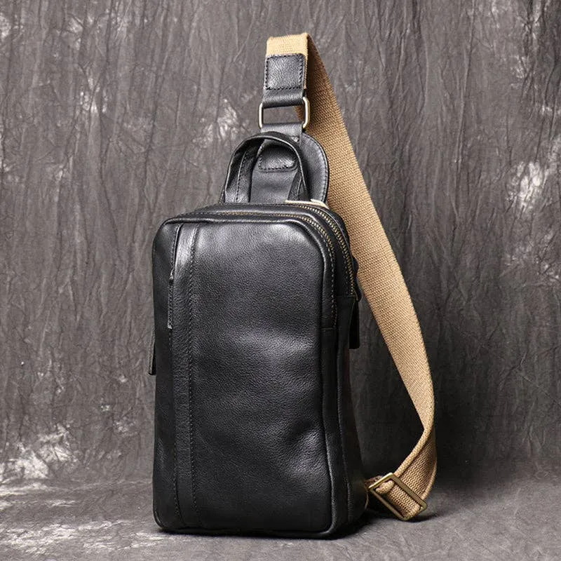 Full Grain Leather Chest Pack Bag - Black