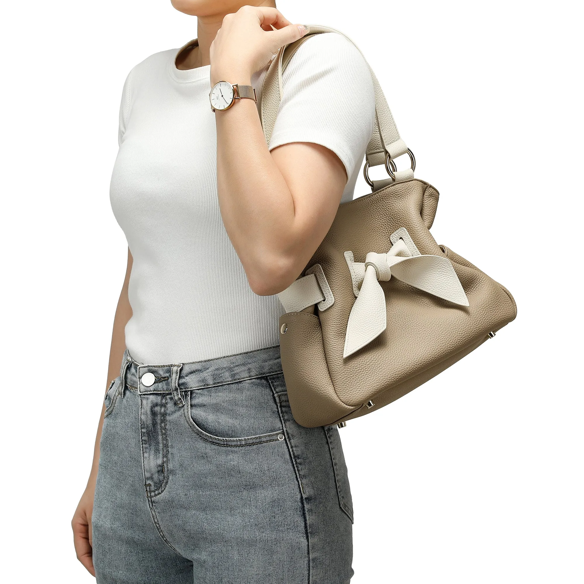 Full-Grain Soft Leather Bow Bag