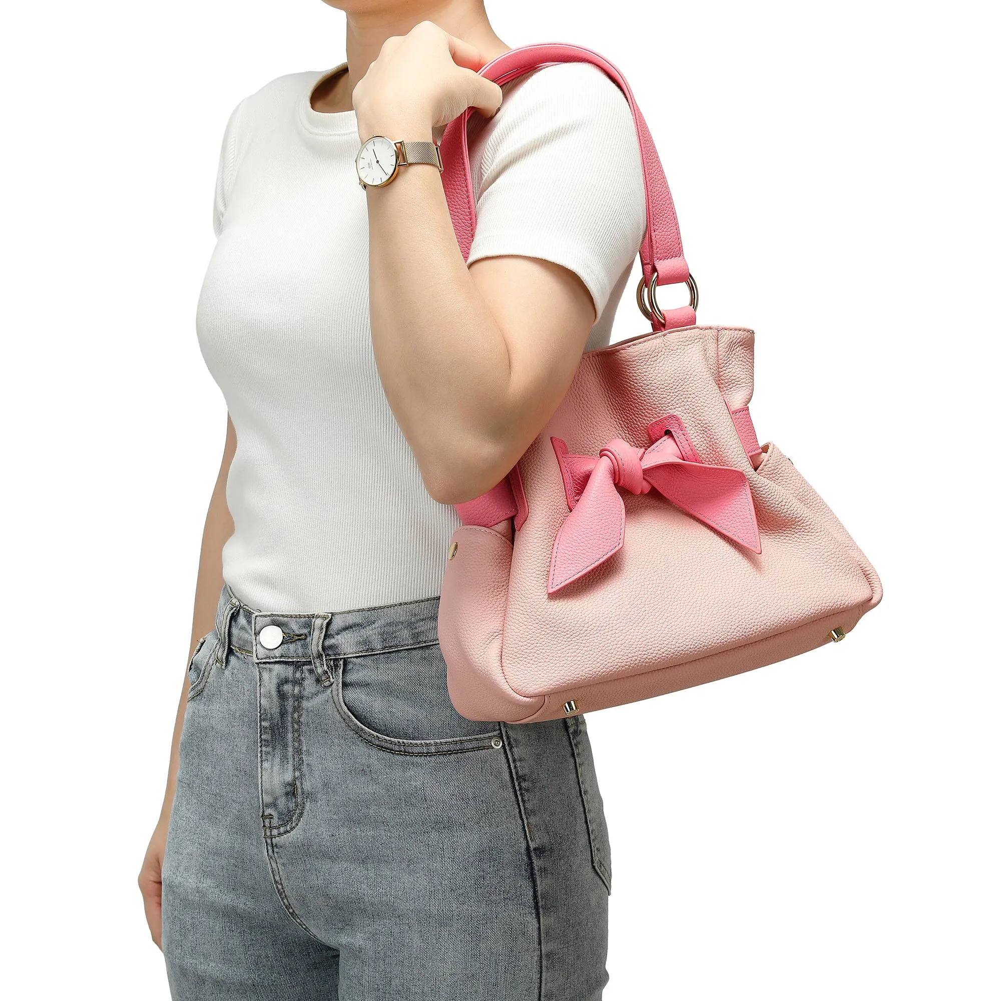 Full-Grain Soft Leather Bow Bag