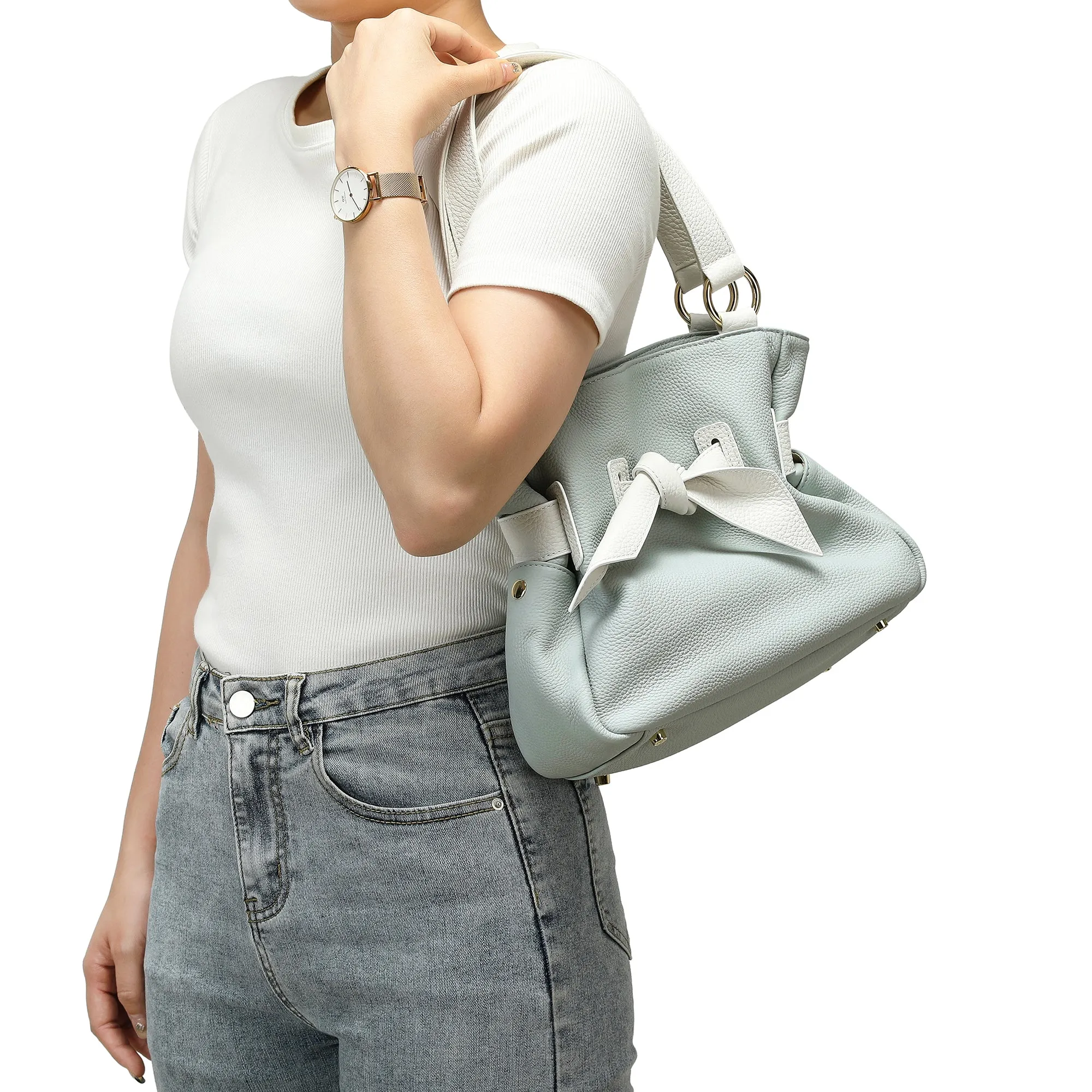 Full-Grain Soft Leather Bow Bag