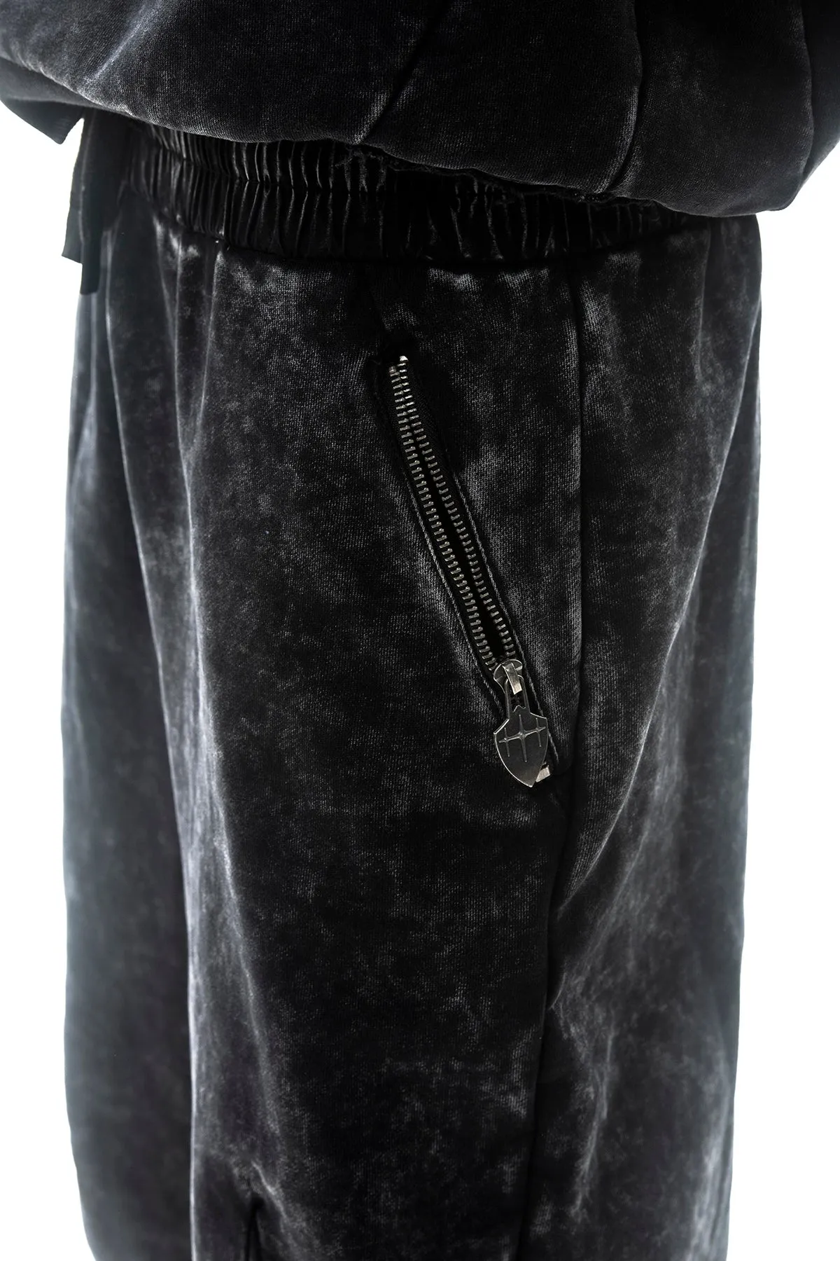 Garment-dyed heavyweight cotton fleece sweatpants Zipper Pocket