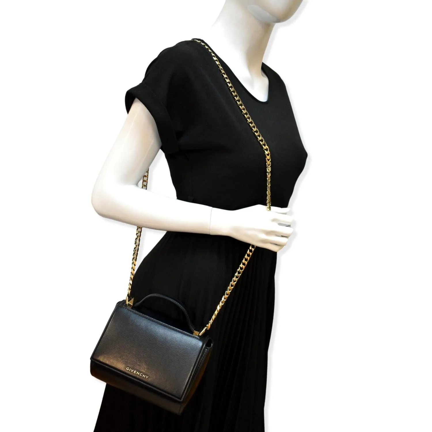 GIVENCHY Mini Pandora Box Calfskin Leather Chain Crossbody Bag Black