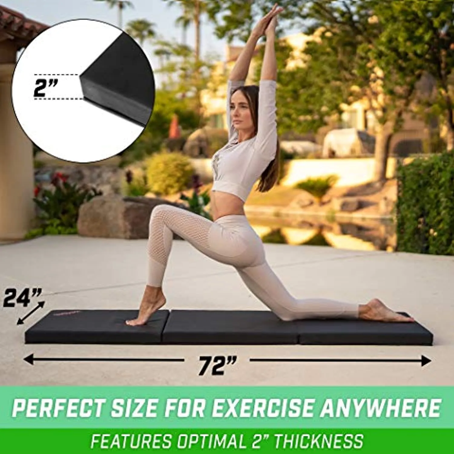 GoSports 6’x2’ Tri-Fold Exercise Fitness Mat - Great for Workouts, Yoga, MMA and More, Black