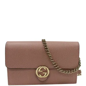 GUCCI Dollar Interlocking G Leather Chain Wallet Soft Pink 510314