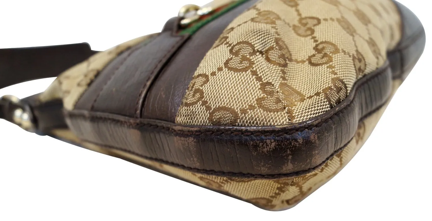 Gucci GG Canvas Beige Ebony Signature Hasler Horsebit Shoulder Bag